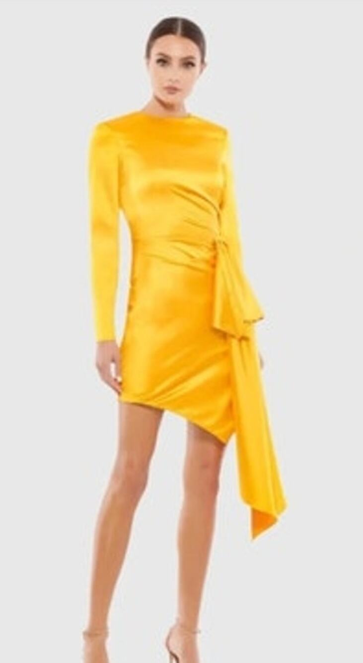 Mac Duggal 70152 Dress Asymmetrical Draped Marigold NWT 8
